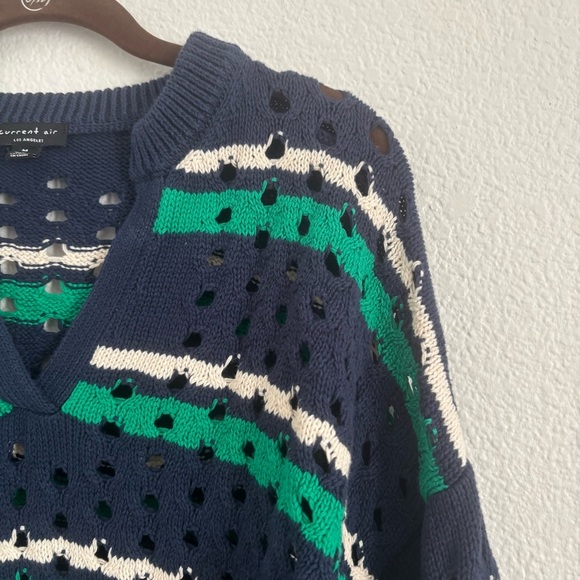 Current Air Women's Size Medium Blue Green Striped Crochet Sweater - Picture 5 of 6